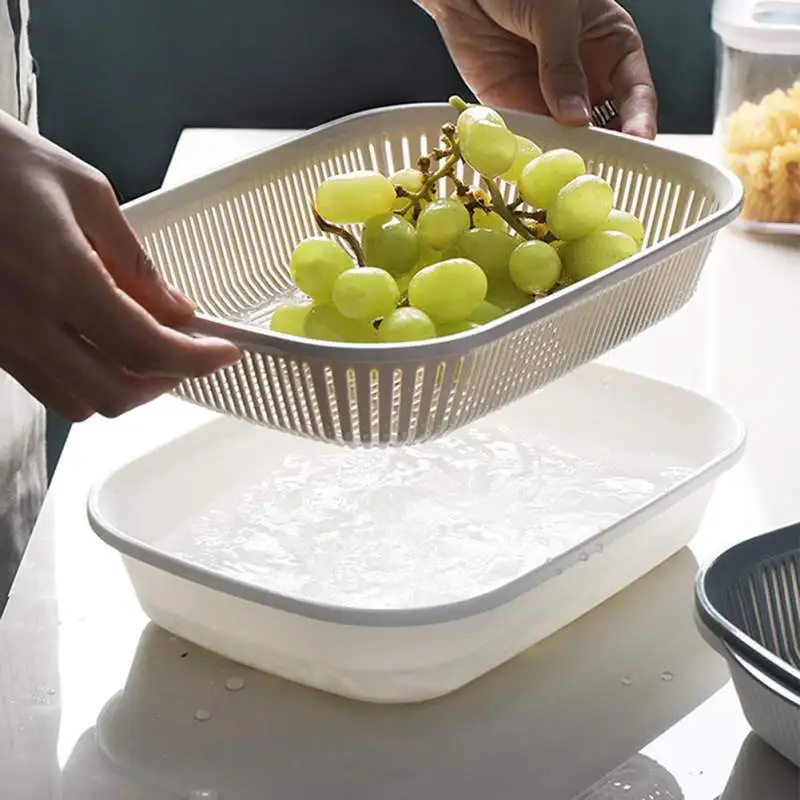 Двухслойная полая кухонная корзина для слива фруктов овощная корзина для белья кухонные инструменты портативная корзина для хранения Органайзер