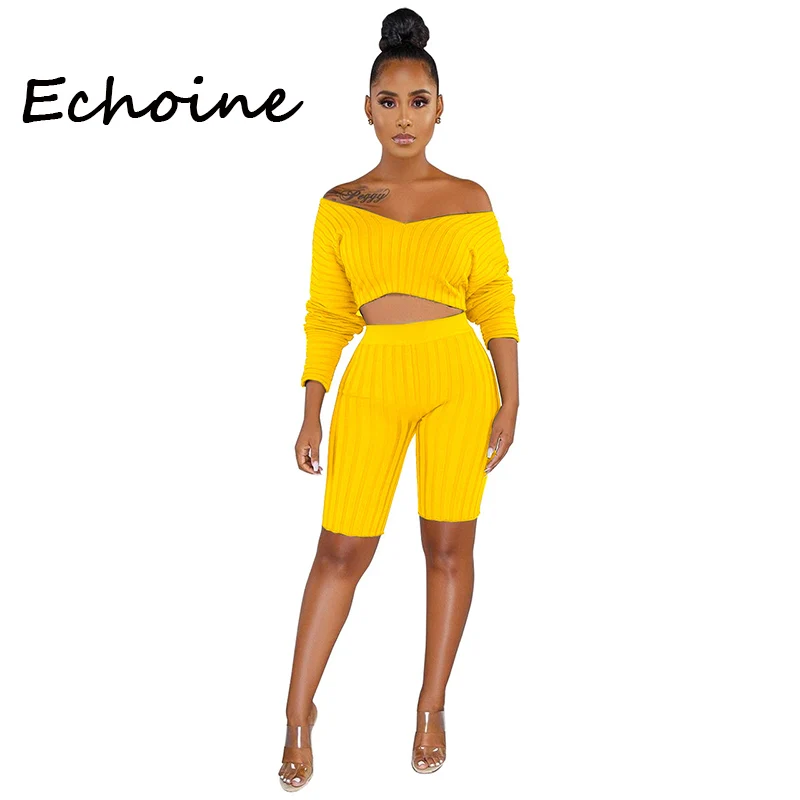 Echoine Женский комплект 2 шт. в полоску Высокая эластичность Длинные рукава + брюки сплошной цвет летняя одежда для женщин плюс размер 2XL