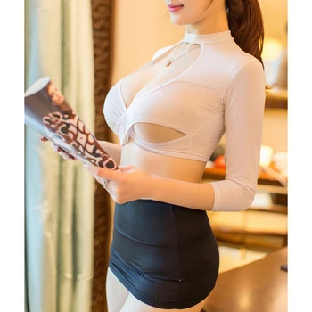 

Mini Skirt Set Women Erotic Cosplay Costumes Temptation Solid Harajuku Skinny Pencil Sexy Secretary Uniform Suit Lingerie Top