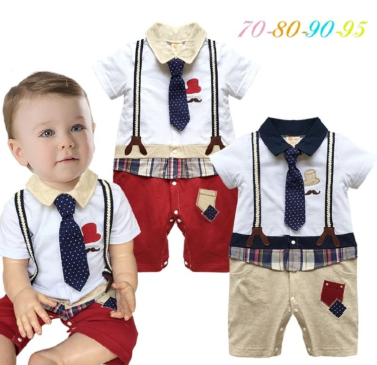 

2017 baby boy romper summer necktie infant gentleman romper toddler kid's causal jumpsuits bebe rompers baby costume clothing