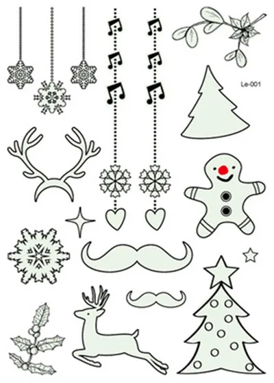 Украшения для рождественской вечеринки, Рождественская елка, снеговик, светящаяся временная татуировка, наклейка Noel, новогодние вечерние украшения, детские подарки - Цвет: Le-001