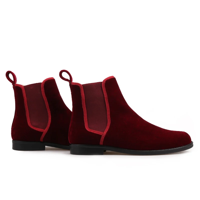 Piergitar Handmade craft classic style Men CHELSEA Boots British style Burgundy Velvet Men's casual boots big size