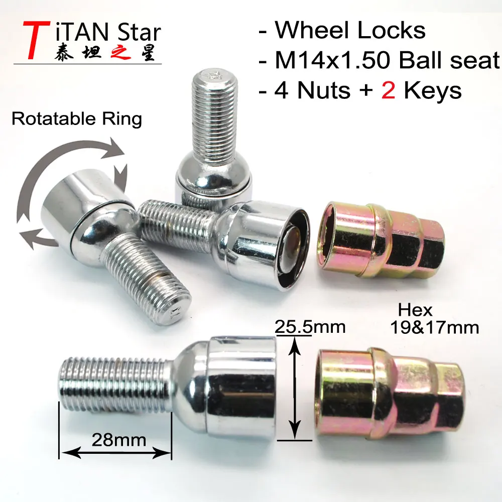 4 болта 2 клавиши M14x1.50x28mm 1 5 колеса замки болты анти sheft гайки подходит для VW ГОЛЬФ