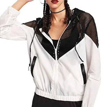 

Autumn Fashion Mesh Hollow Hooded Bomber Jacket Zipper Pockets Casual Long Sleeves Feminino Coats Outwear Spring Veste Femme