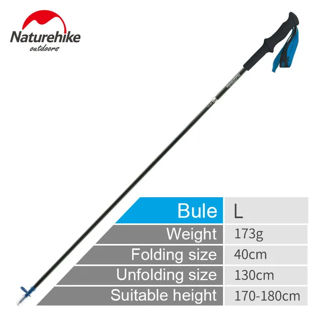 1 Pcs Naturehike Portable Collapsible Carbon Fiber Trekking Poles Quick Lock Compact Folding Walking Stick Tourism Trail Running