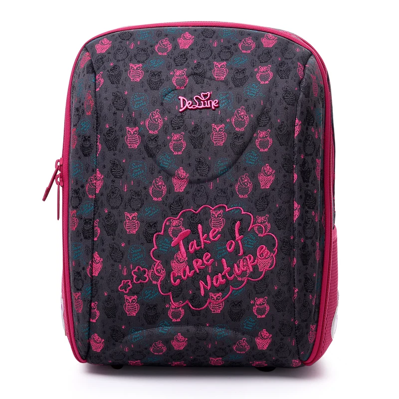 

Delune new style girls school bag high quality nylon fabric ergonomic design children cartoon animal large school backpack