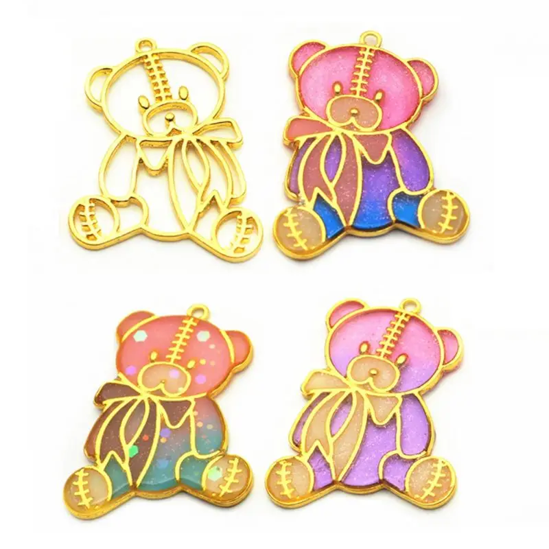 2 шт Mr & Mrs Lover Bears металлическая УФ рамка кулон открытый ободок из смолы для