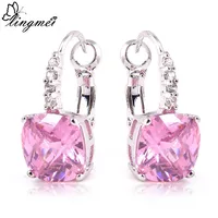 lingmei Wholesale Stunning Fashion Irregularity Cut Pink & White Sapphire  Dangle Hook Silver Earring Free Shipping