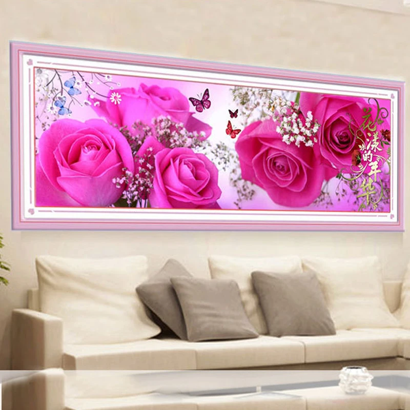 

5D Diy Diamond Painting Cross Stitch Pink Roses Diamond Embroidery Rubik's Cube Diamond Drawing Diamond Mosaic size 89*28cm