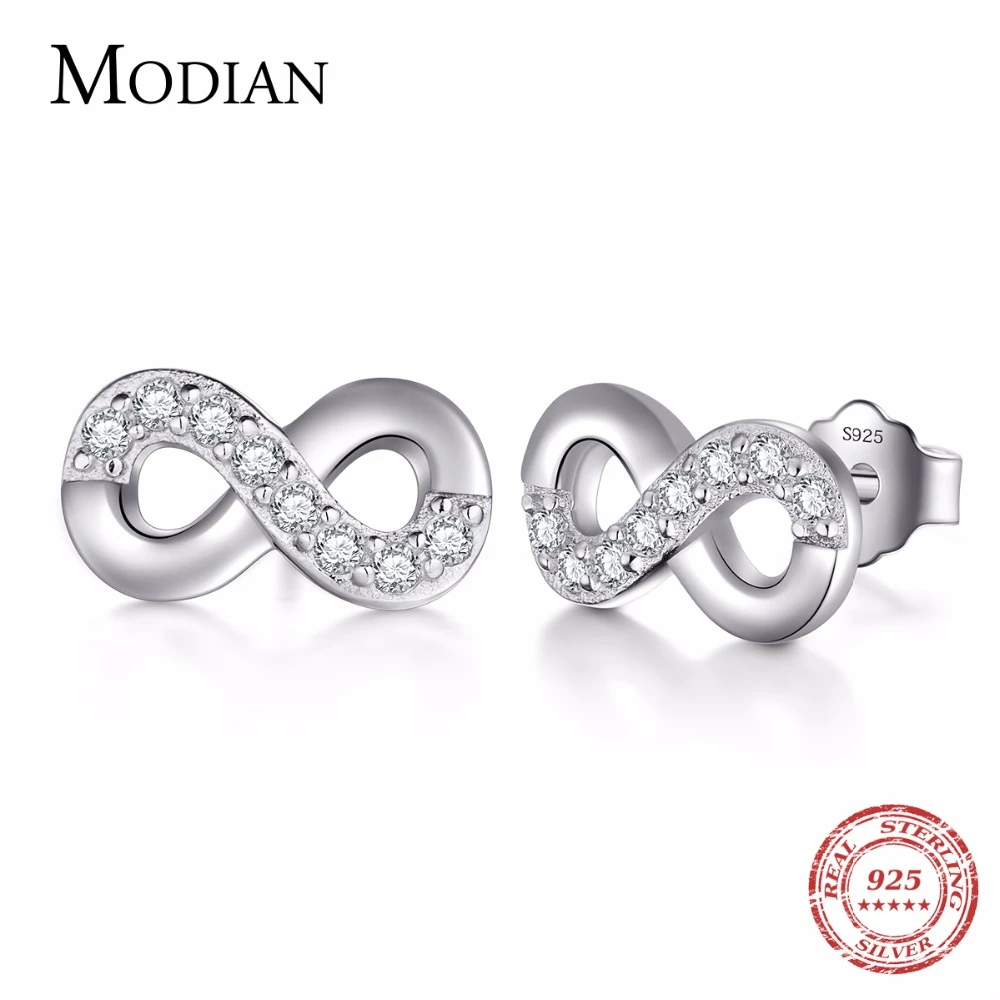 

2019 MODIAN Brand New Fashion 100% Solid 925 Sterling Silver Mobius Stud Earrings Luxury Cubic Zirconia For Women Bridal Jewelry