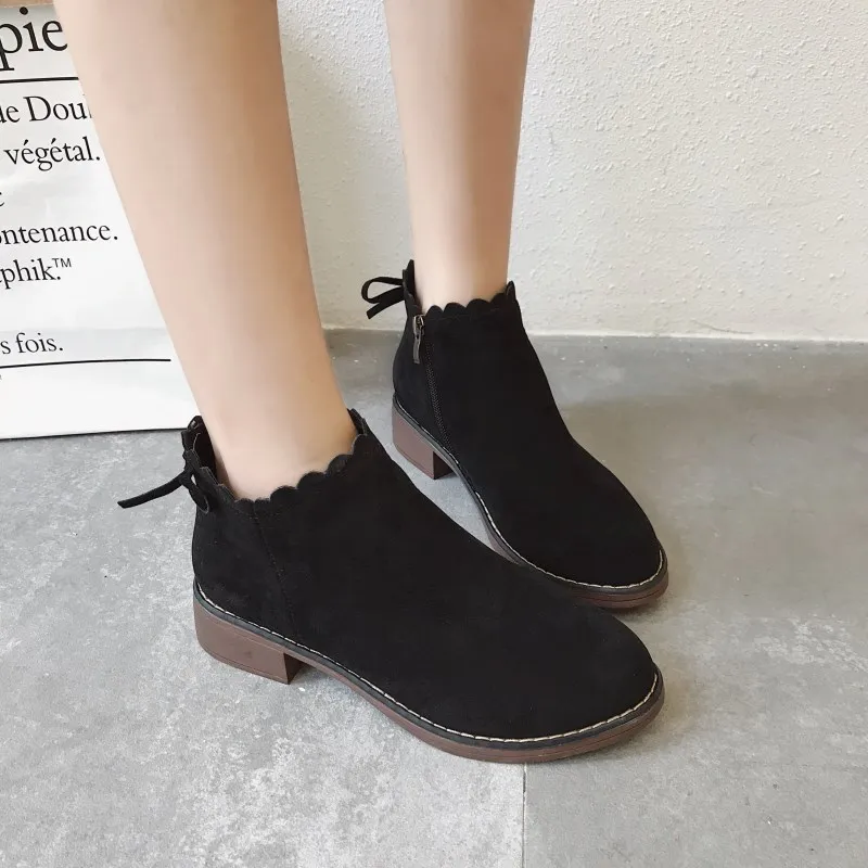 2018 autumn new women's shoes short boots scrub sand side pull side with fashion retro Martin boots women's boots Women's Shoes