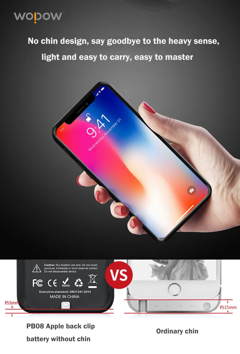 

3200mAh Power Bank Back Clip Battery Case for IPhone X External Backup Battery Charge with 3.5mm Audio Jack Listen Music