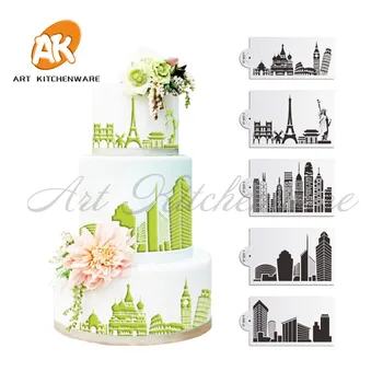 

5pcs Landmark Pisa Stencil Set Wedding Cake Stencil Eiffel Fondant Cake Decorating Tools Birthday Cake Mold Kitchenware ST-865
