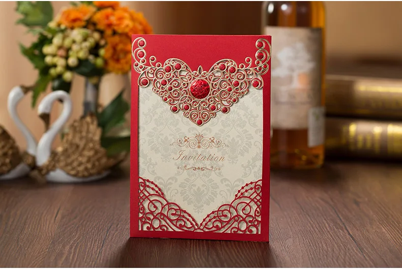 Высокое качество свадебные пригласительные открытки Красный 3D украшения 185*127 мм в том числе печатной бумаги, конверта и уплотнений