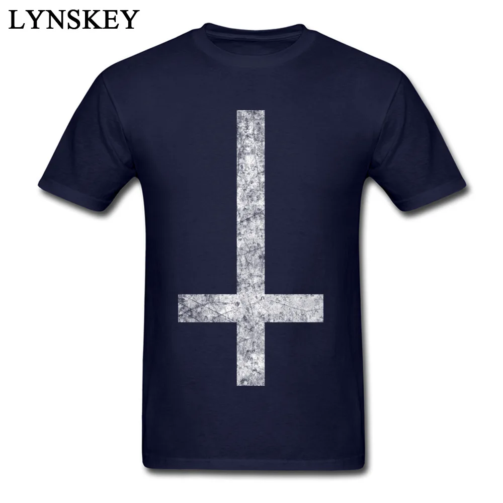 Round Collar Pure Cotton Male T Shirt Printed On Short Sleeve Tops Shirt Plain Custom Tee Shirt Inverted Cross - Grunge Inverted Cross - Grunge navy