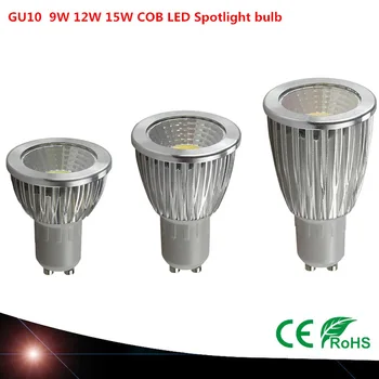 

50PCS Ultra Bright dimmable 9w 12W 15W 85~265V GU10 LED Bulbs Spotlight COB GU10 led Lamp CE/RoHS Warm/Cool White