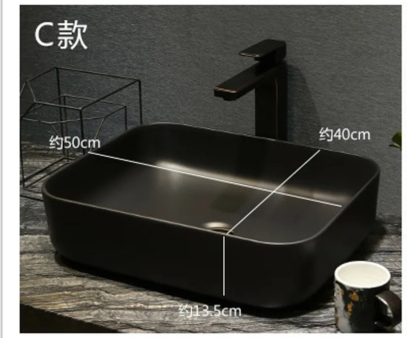 Черная прямоугольная столешница овальная керамическая раковина для ванной комнаты художественный Умывальник