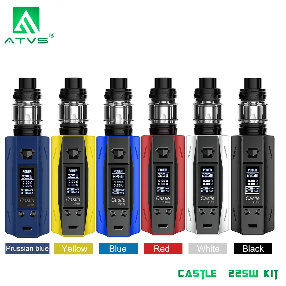 Original ATVS Castle 225W Vape Mod Kit E Cigarette 18650 Battery TC VW Bypass Box Mod 3ml Top Fill Atomizer Tank Vaporizer ECigs Original ATVS Castle 225W Vape Mod Kit E Cigarette 18650 Battery TC VW Bypass Box Mod 3ml Top Fill Atomizer Tank Vaporizer ECigs