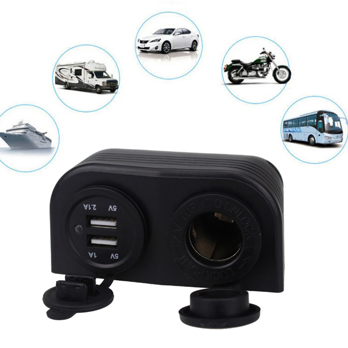 SOONHUA Car Charger Motorcycle Dual USB Car Cigarette Lighter Socket Splitter Power Adapter Vehicle Chargers Outlet Accessories