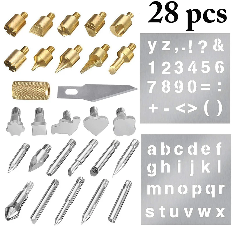 

28Pcs/lot Wood Burning Pen Tips Stencil Soldering Iron Tip For Pyrography Woodworking Carving Tool For DIY Hobby Craft