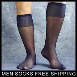 Мужские Ультра вещь носки See thru шланг для мужчин Sheer темно-синий костюм носки чулок сексуальное торжественное платье sox Мода Высокое