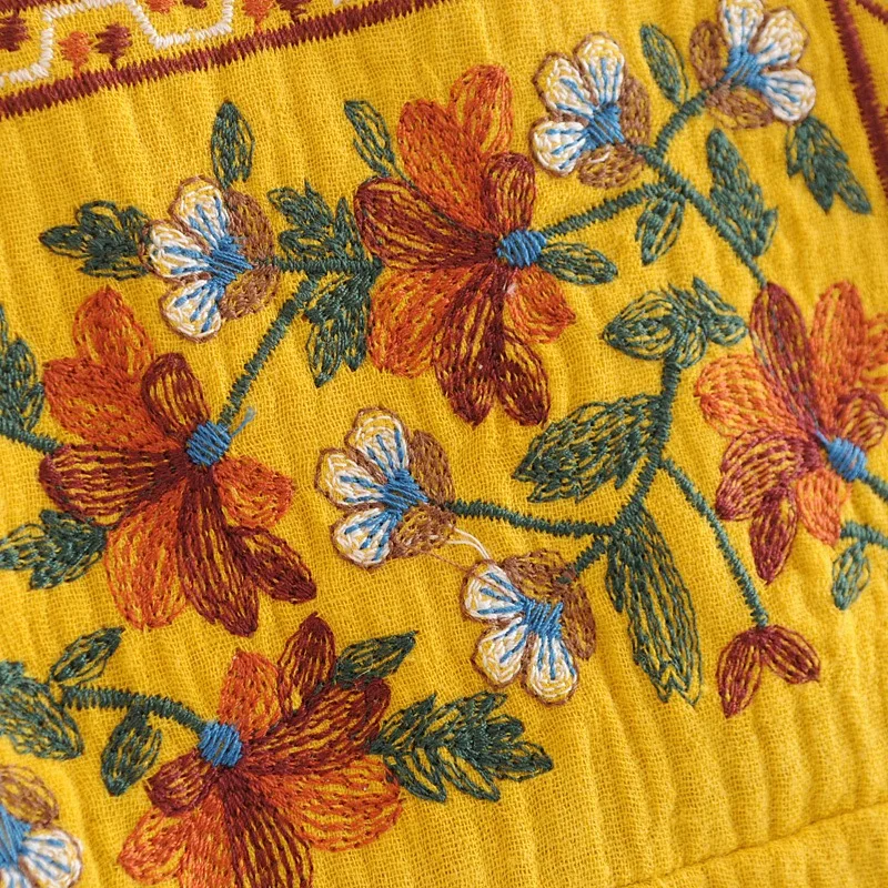 VOGUEIN Новая женская желтая блузка с цветочной вышивкой и рукавом 3/4, топы