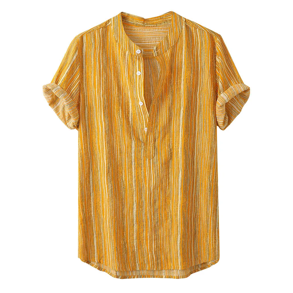 

Hawaiian Shirts Men Lump Chest Button Short Sleeve Shirts Round Hem Casual Loose Shirts Tie Henley Men Shirt Summer Tops Z0724