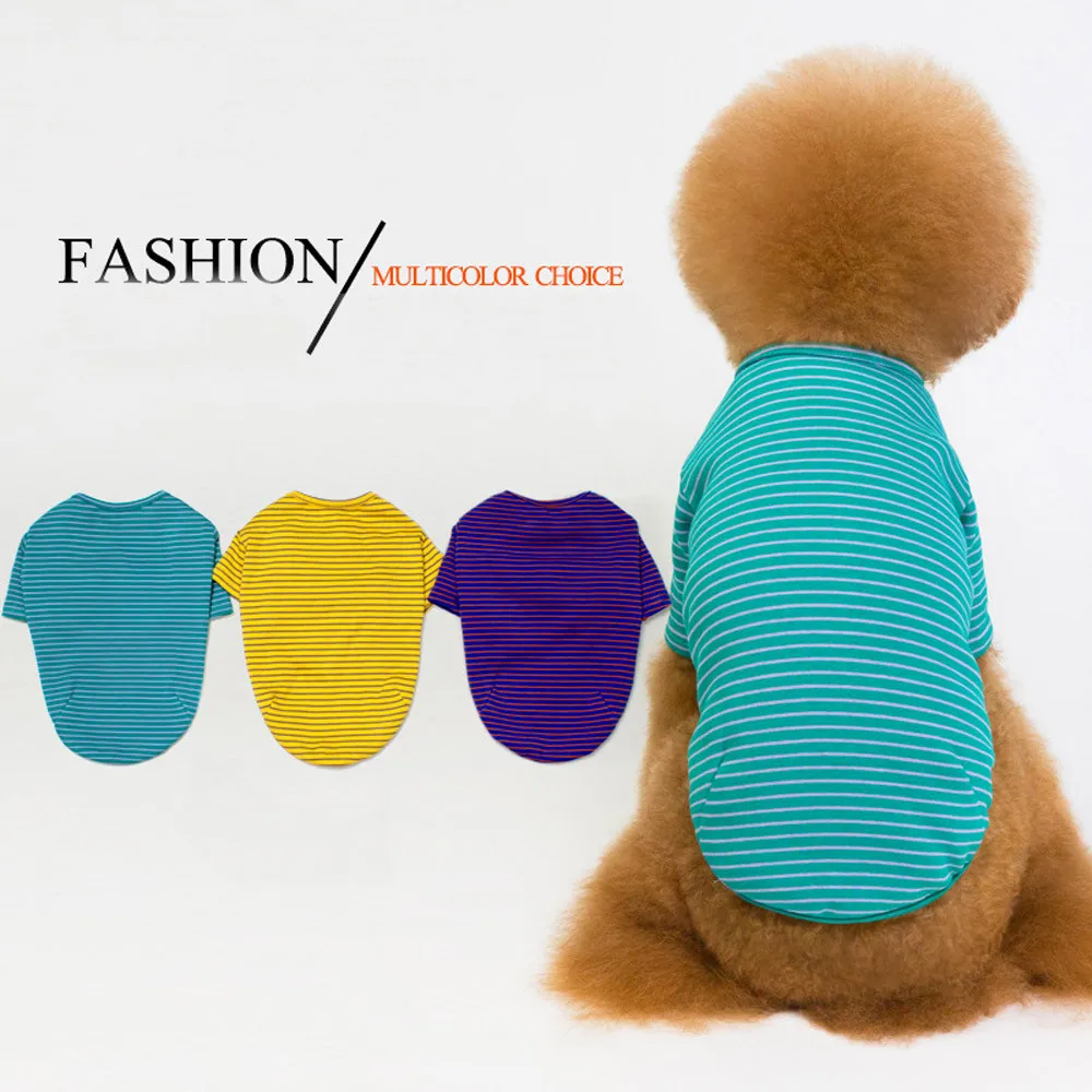 

ISHOWTIENDA Pet Dog Puppy Warm Winter Clothes Shirt Two-Legged Cloth Striped Bottoming Shirt autumn/winter green dog coat