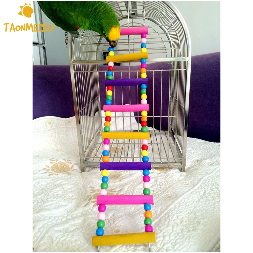 8 steps colorful Available Wooden Various Size Parrot Ladder Bridge Pet Bird Toys climbing step