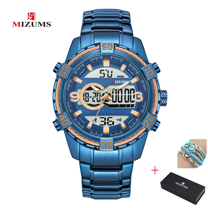 2022 Men LED Digital Sport Watch Blue Stainless Steel Band Dual Time Quartz Clock Man Relogio Masculino hhl22 baby cat care time blue haired baby my garden baby