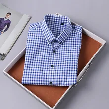 Лето хлопок пуговицах Блузка рубашка Европейский дизайнер плед Для Мужчин's Бизнес модные короткий рукав рубашки синий 8008