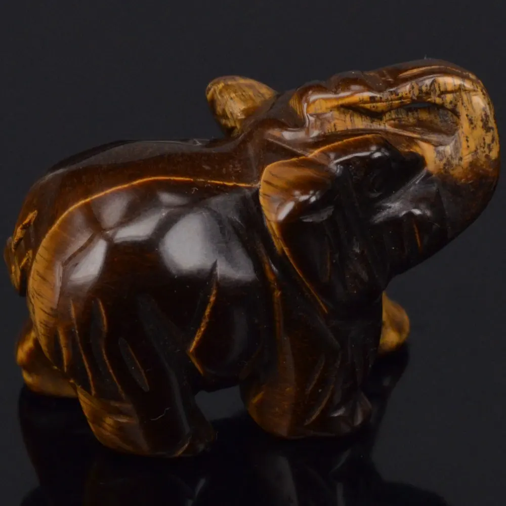 

2" Natural Yellow Tiger Eye Elephant Carved Figurine Stone Chakra Healing Reiki Stone Feng Shui Crafts