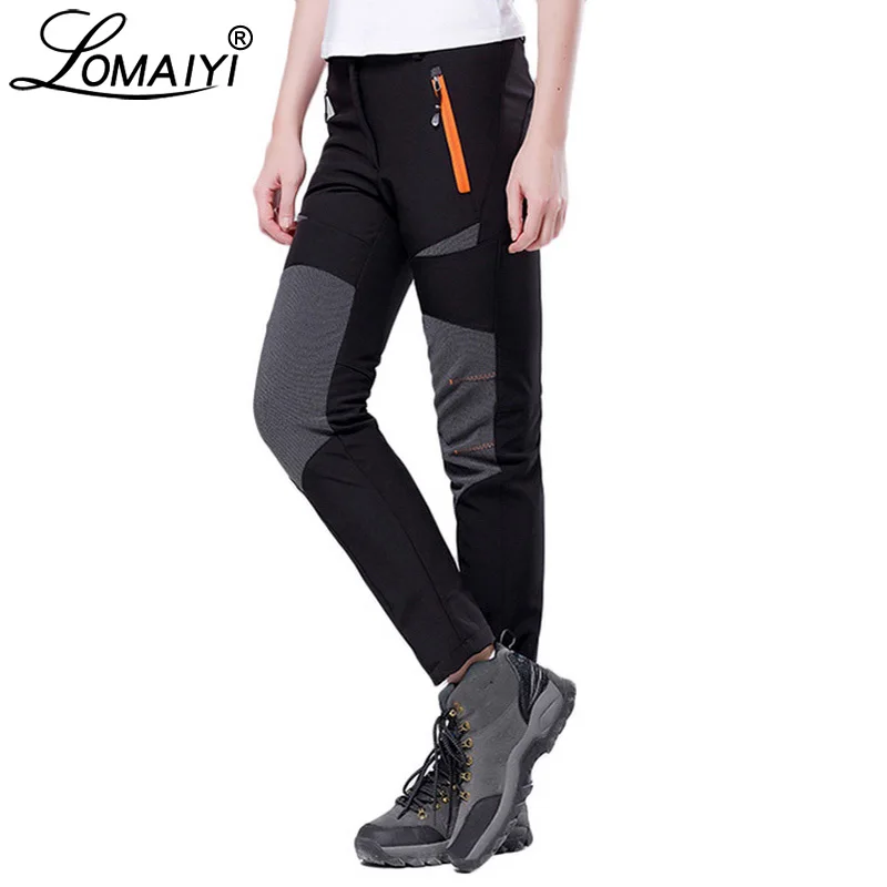 

LOMAIYI Women Pants Female Winter Snow Waterproof Fleece Lining Trousers Women's Stretch Sweatpants Plus Size Black Pants AW077