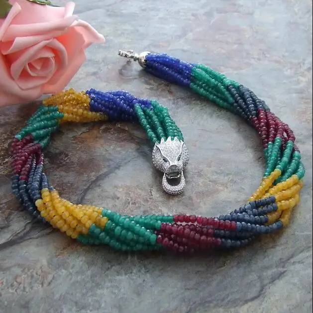 

Beautiful 4mm 8row Multi Color bead Necklace 18" CZ Clasp