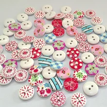 Bouton rond mixte en bois, 15mm, 100 pièces, motif imprimé Floral rétro, 2 trous, couture, flatback, Scrapbook