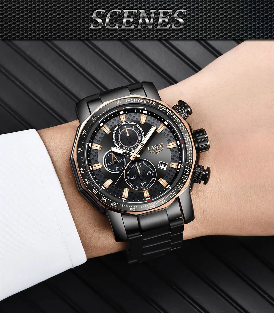 LIGE новые мужские часы Топ бренд класса люкс спортивные Кварцевые полностью стальные мужские часы военные водонепроницаемые хронограф Relogio Masculino