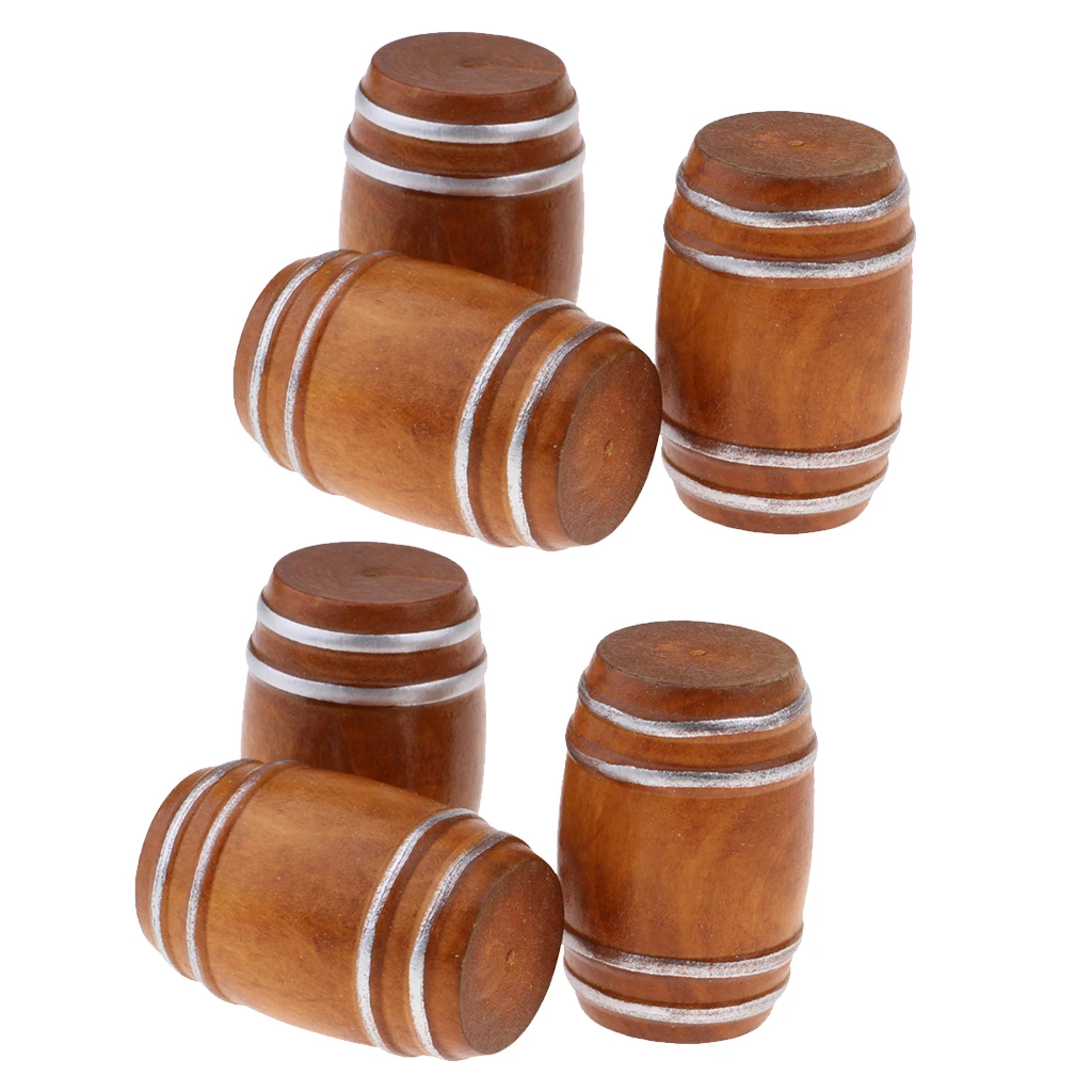 6 Pcs 1/12 Dollhouse Furniture Doll house Miniature Beer Barrel Cask Model Room Accessories Simulation Toys dolls accessories