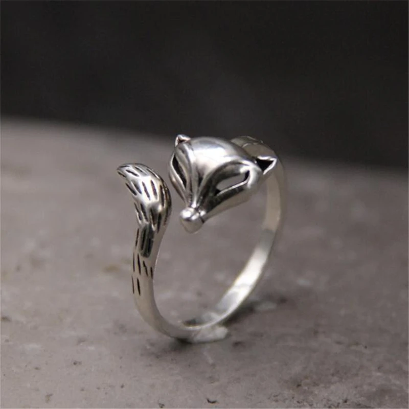

New Fashion Cute Sterling Silver 925 Fire Fox Long Tail Rings for Women Adjustable Open Ring Animal Jewelry Birthday Girl Gift