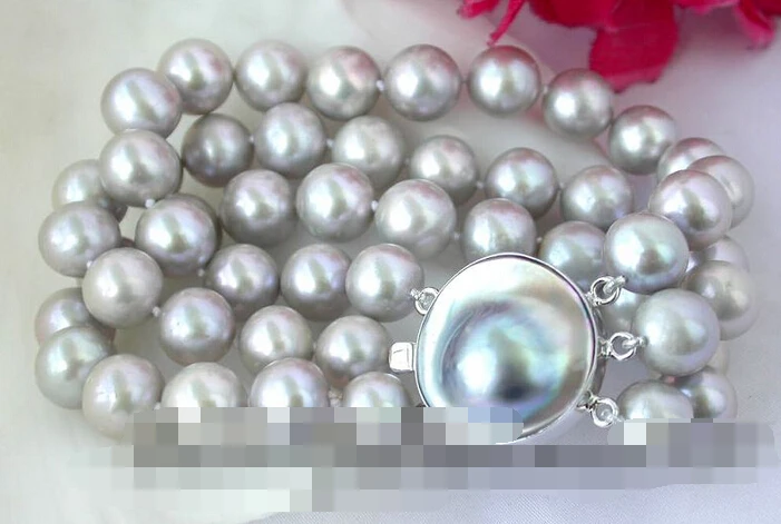 

FREE SHIPPING>>>@@ > 09738 3strands round gray freshwater pearl bracelet