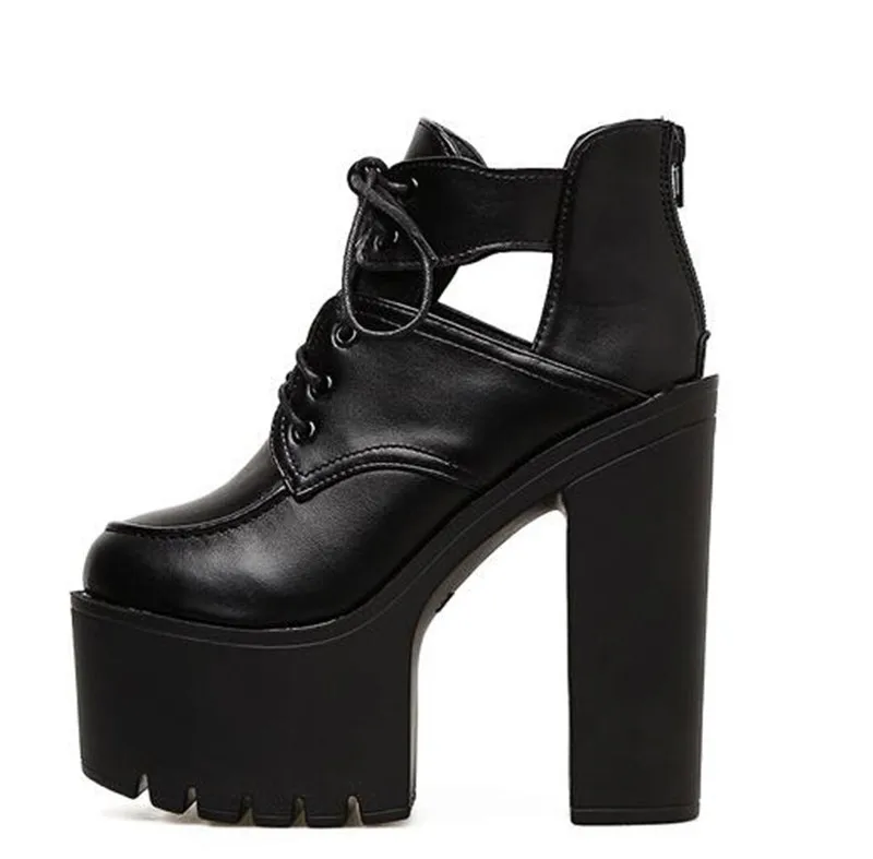 Pxelena Chunky Heels Gothic Schuhe Punk Rock Plattform 2018 Dicken High Pumpen Lace Partei Ausgeschnitten Schwarzes Block Damen Up Zip EqXS4Ew6rx