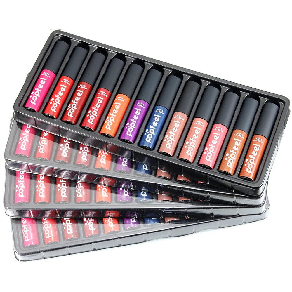 Popfeel brand 12 Pcs/lot Makeup Set of 12 color Lipstick Matte LipGloss