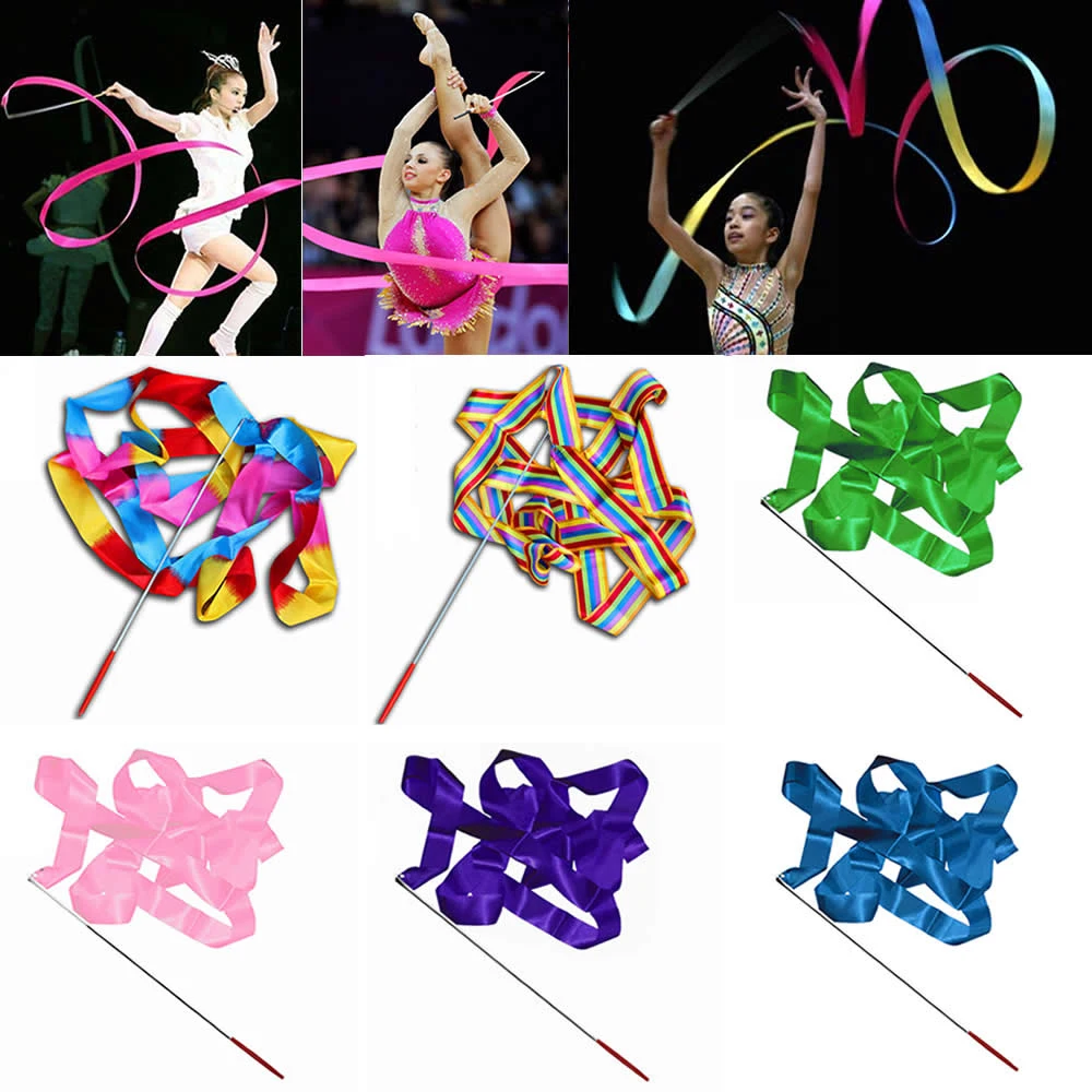 Недавно Дизайн 4 м Книги по искусству гимнастический балета Танцы накручивая ленты стержень стример палки батон разноцветный
