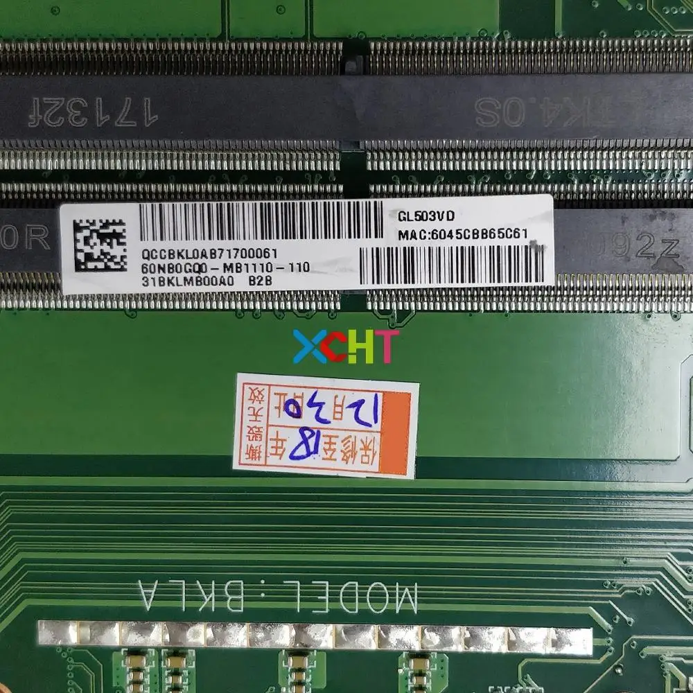  GL503VD DABKLAMB8B0 w I7-7700HQ CPU GTX1050/4G GPU for Asus ROG GL503VD Laptop Motherboard System B
