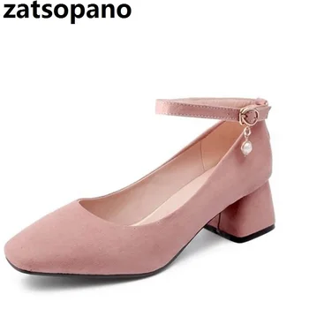 

Spring Shoes Woman 2019 New Sweet 5cm Medium-heeled Single Square Head Shallow Mouth Four Seasons Coarse-heeled Women's Shoes