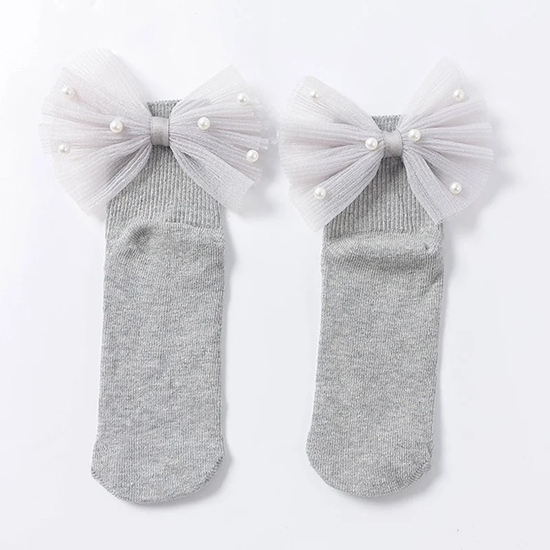 Милый большой бант, носки для маленьких девочек, хлопковые носки-трубы, яркие цвета, носки-тапочки для малышей, весна-лето, короткие носки - Цвет: 19