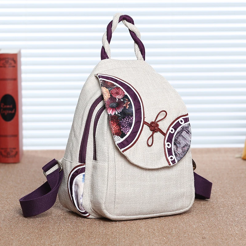 

Literature and Art Backpack Cotton and Linen Vintage Backpacks Ladies Travel School Bag Book Pack National Style Package As Gift