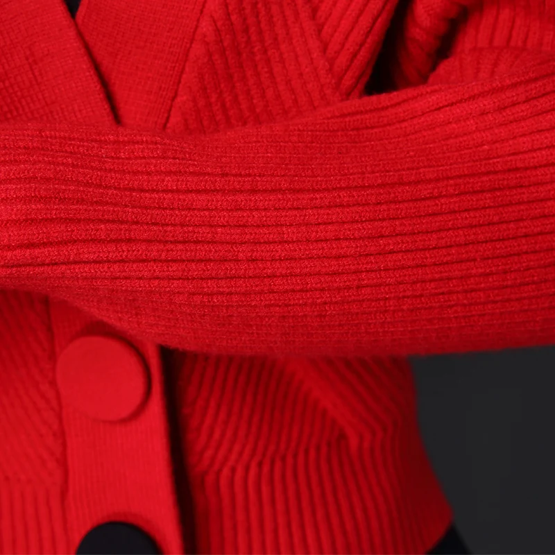 Banulin/Укороченный кардиган, утепленный свитер с пуговицами, повседневная женская набивной рукав/вязаная куртка 2019, осенне-зимний свитер