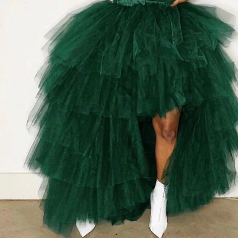 

Pretty Green Hi Low Skirts Tulle Floor Length Custom Made 2019 Fashion Faldas Extra Puffy Asymmetrical Women Tutu Skirt Saias