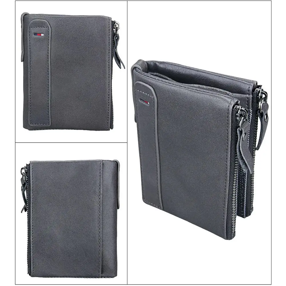 Banabanma Genuine Wallet Cowhide Leather Men Wallets Double Zipper Short Purse Coin Pockets Anti RFID Card Holders Wallet Men 40