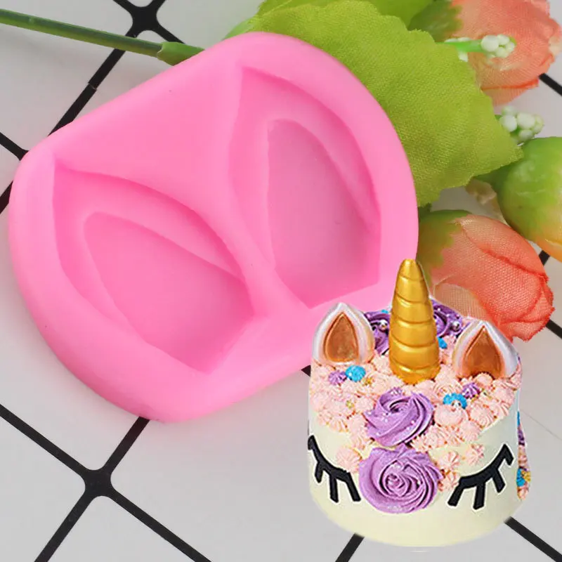 

Mujiang Baby Birthday 3D Unicorn Ears Silicone Mold Unicornio Fondant Candy Chocolate Fimo Clay Mould Cake Decorating Tools